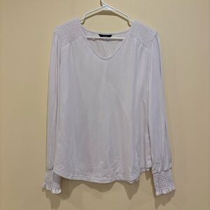 Dokotoo White Smocked Long Sleeve Top Size L
